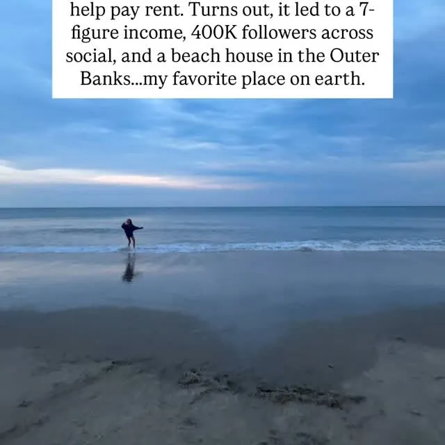 Back in the 1970s, my grandparents bought 2 lots on Mile Post 7 in Kill Devil Hills, NC 🌾 Back when the Outer Banks was mostly sand dunes and beach grass.

In 1978, they built a little beach cottage (as my Grandma would say) on one of those lots.

It became our family’s anchor.

Summers with cousins, trips with friends, and later visits with my own little family 🫶

But in June 2022, everything changed.

My Grandma Kitty, the matriarch of our family and the woman who made me feel safe, seen, and deeply loved, went to be with Jesus.

The house went into a trust & my husband & I couldn’t afford to buy it.

Especially with all the repairs it needed.

On the drive home, I asked my dad, “If I could save enough for the empty lot next door could we buy it?”

He said yes as long as no one else in the family wanted it, but none of us really believed it.

Still, I couldn’t bear to let go of this beach. This house. This legacy.

So I grieved the only way I knew how: I buried myself in work.

Never in a million years did I expect what happened next.

A few months later, my husband (who tracks our finances because money is not my thing) noticed something strange: my income wasn’t matching my hours and hours and hours of work.

And as we discussed it on the couch I suddenly remembered a old VA of mine had set up a separate Stripe account with a separate email address for one of my offers…

After searching Gmail and resetting passwords I logged in & there it was…

The exact amount we needed for the down payment.

So in 2024…

We bought the lot.
We found a builder.
And now, @kittyscottageobx is here 🫶

We’ve been here a week & we’ll spend most of June in this space that means everything to me.

The Outer Banks has always felt like home.

And now…we have one of our own.

A place to rest, host, & slow down.

A piece of my grandparents’ legacy.

And the beginning of a new one.

And it’s all because I took a chance and started a little social media business 10 years ago today. 

So let this be your sign to bet on yourself. Do something that lights you up. Share your passion. And show up with a servant heart.

I’m cheering you on so hard, friend 🫶