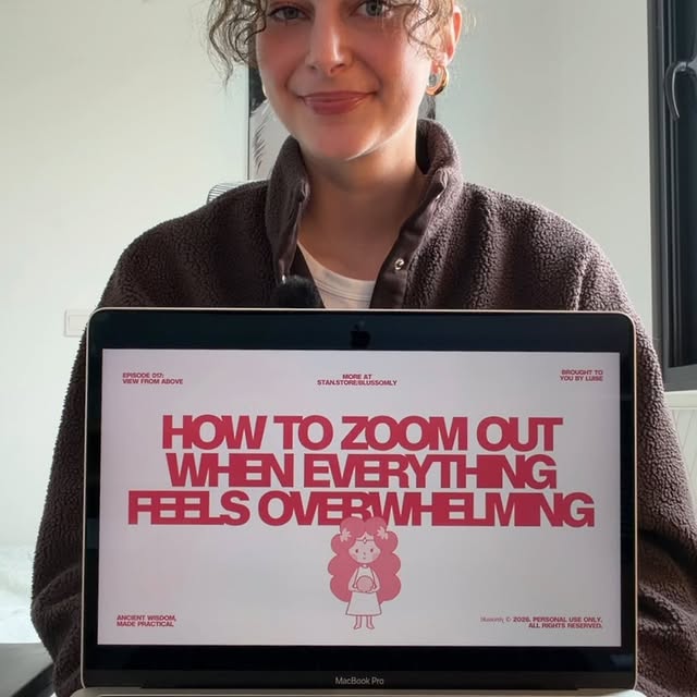 Here’s how to zoom out when everything feels overwhelming 🤍

Today on stoicism but make it cute, we’re talking about the Stoic practice „view from above“. We’re clarifying what this tool is (and isn’t!) about and what exactly it helps with.

As always, there’s a lot more to say about everything I’m mentioning. This video is meant only as an easy-to-digest introduction to the topic.

You can find a longer version of this going into more detail in the 17th issue of my newsletter, the Soft Stoic Letter, out now. (🔗 in bio) 💌

- 

🧚‍♀️ comment „workbook“ and I’ll send you the details to my stoic girl starter pack, or grab it thru the 🔗 in my bi0.

-

Also lil disclaimer: pls take this with a grain of salt, I’m not trying to mock anyone, this is for funsies (and a bit of education). It is just me trying to approach a rather “dry” topic of a philosophy that’s been branded in a very tough and masculine way in the past through a modern and more humorous lens.

Hope you likey and hope you learned something today! 

Stay grounded out there 🧸🤎

🏷️ stoicism for women , resilience , perspective shift , overwhelm , worrying , anxiety , psychology , mindset shift , overthinking , that girl energy ,