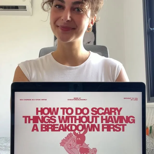 Here’s how to do scary things without having a whole breakdown first 🫠

(not saying you can’t still have that breakdown afterwards tho hehe 🤫)

Today on stoicism but make it cute, we’re talking about how courage isn’t heroic acts most of the time, but found in quiet, ordinary actions.

Courage is choosing what matters over what’s comfortable. It’s having that conversation you’ve been avoiding, it’s asking for help, admitting you were wrong, or acting before you’re ready.

This video is meant only as an introduction to the stoic virtue „courage“, bc obviously there’s a lot more to be said about this topic.

You can find a longer version going into more detail in the second issue of my newsletter, the Soft Stoic Letter, out now. 💌

** llustrations from 'Víla Amálka' by Václav Bedřich **

- 

💻 you can download these slides for free through the 🔗 in my bio btw!!

🧚‍♀️ comment „secret“ and I’ll send you the details to my stoic girl starter pack.

-

Also lil disclaimer: pls take this with a grain of salt, I’m not trying to mock anyone, this is for funsies (and a bit of education). It is just me trying to approach a rather “dry” topic of a philosophy that’s been branded in a very tough and masculine way in the past through a modern and humorous lens.

Hope you likey and hope you learned something today! 
Stay courageous out there 🧸🤎

🏷️ stoicism for women, stoic virtues, wisdom , courage , confidence , anxious , how to be brave , psychology , modern stoicism , educational , overthinking , anxiety spirals , thought patterns , mindset shift , mindset , self care , that girl energy, #mentalwellbeing #personaldevelopment #stoicism #thatgirlenergy #mindsetshift
